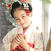 調布七五三　着物7歳　日本髪